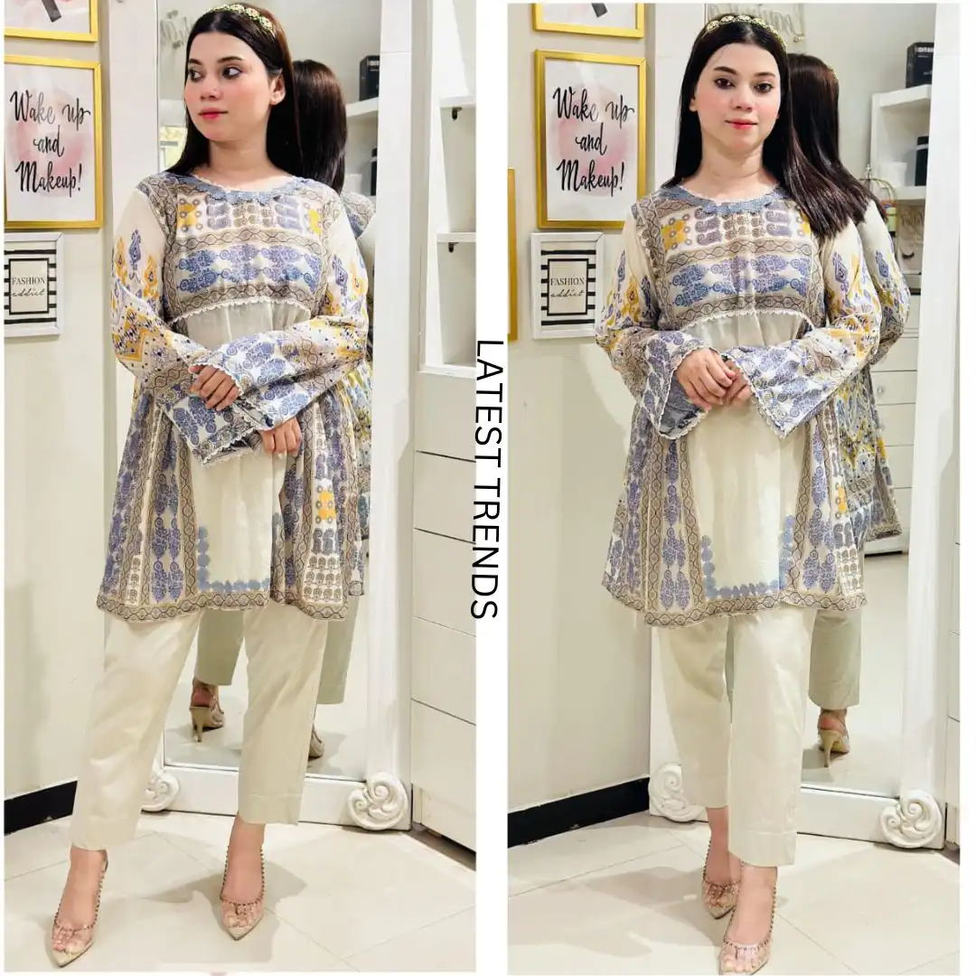 Beautiful Casual Lawn Printed Frock CBJ-277 - Image 2