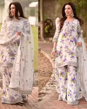 Aneela’s Premium Cream Lawn Un-Stitched 3pc Suit – AS-33